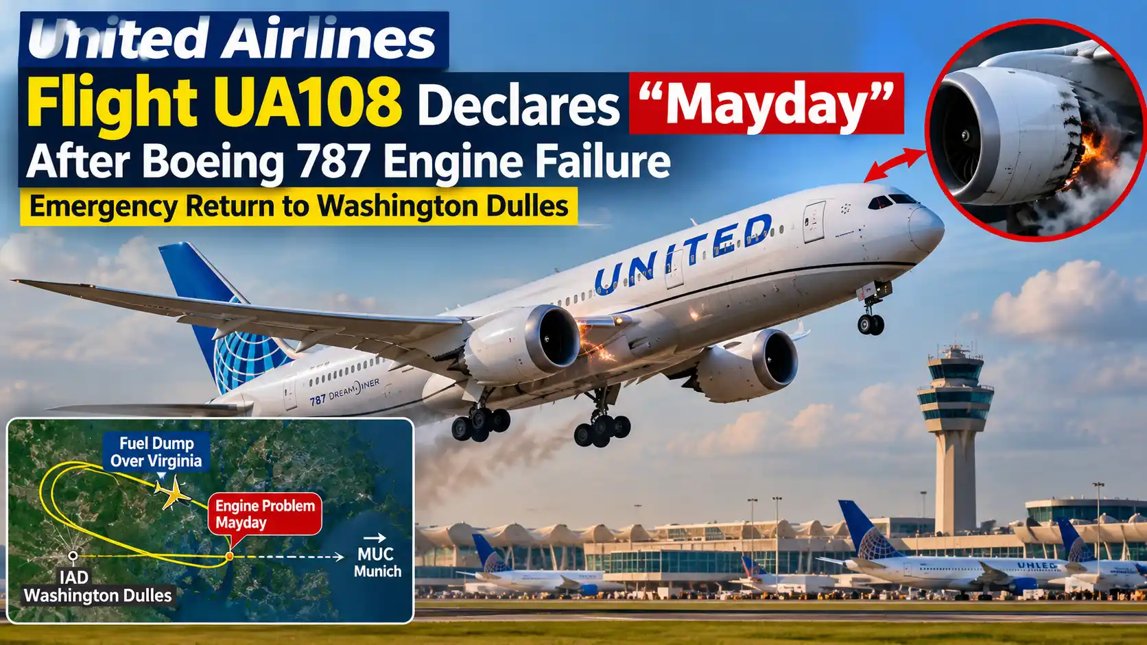 United Airlines Boeing 787-8 Dreamliner involved in Flight UA108 emergency return to Washington Dulles
