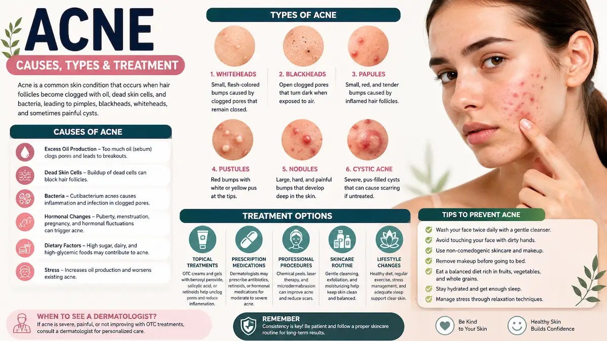 Comprehensive acne infographic showing types of acne