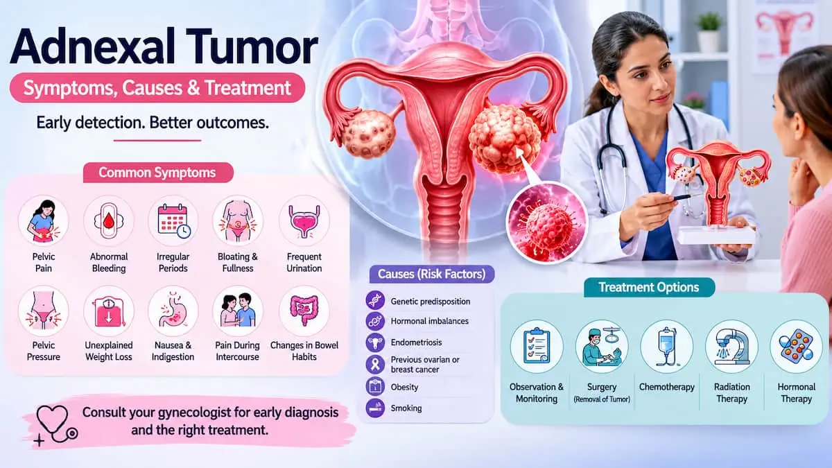 Doctor explaining adnexal tumor diagnosis and treatment to a female patient