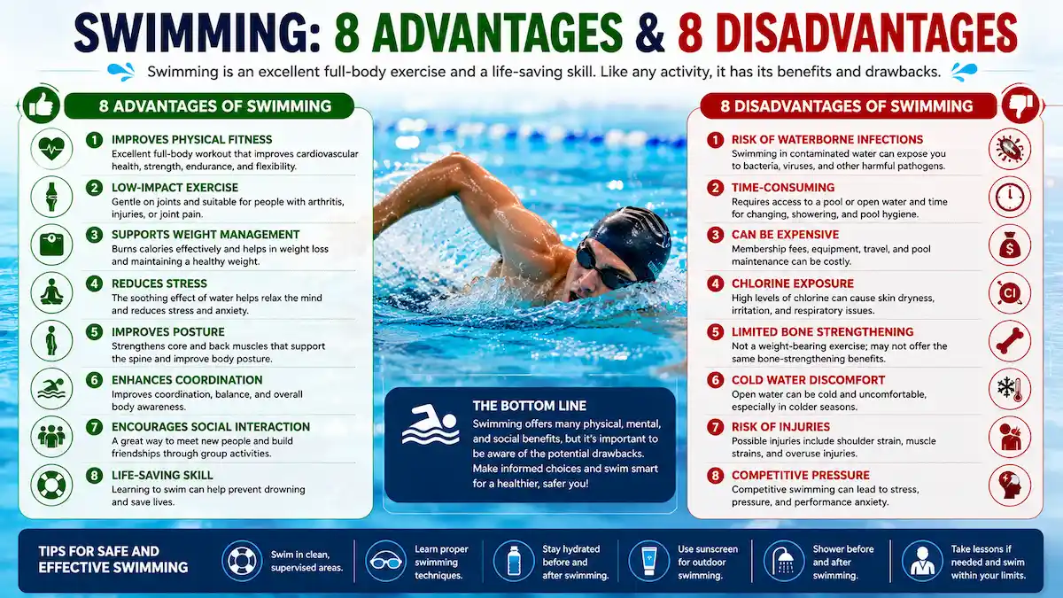 Person swimming in a pool demonstrating the health benefits