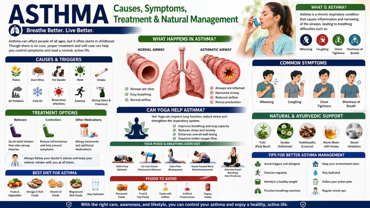 Medical illustration showing asthma symptoms