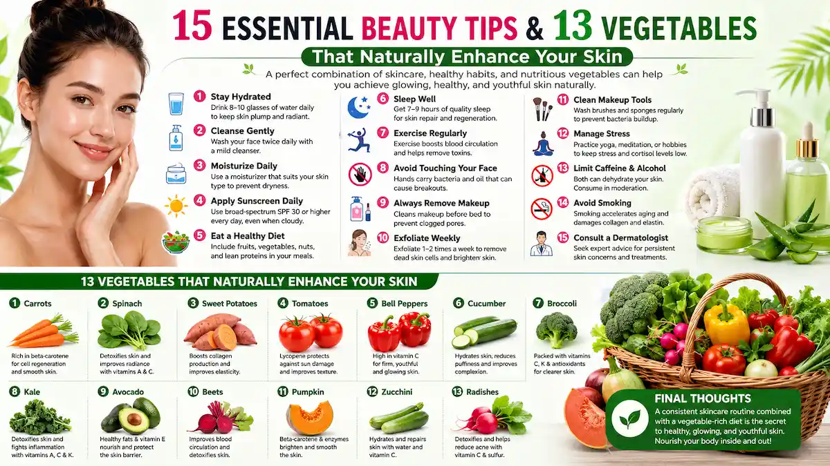 Fresh vegetables and healthy skincare essentials