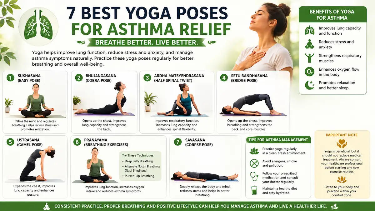 Person practicing yoga poses for asthma relief
