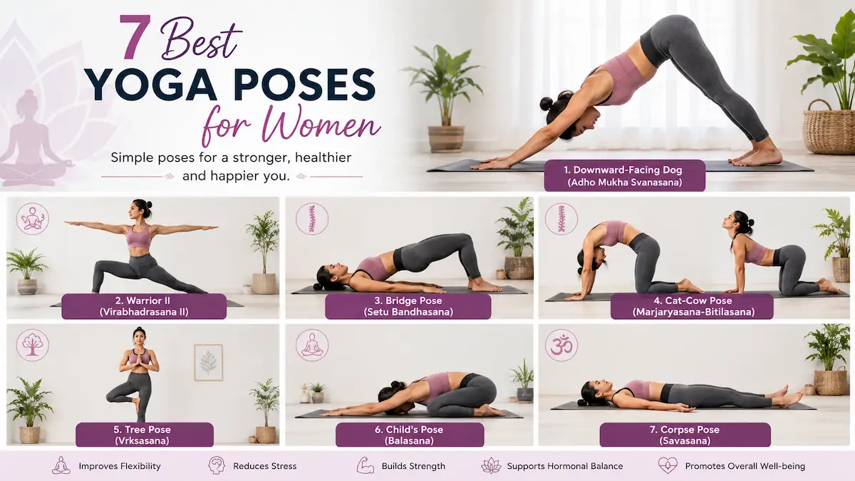 Woman practicing the 7 best yoga poses to improve overall health
