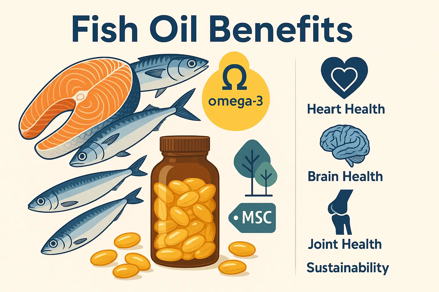 Fish oil supplements with omega-3-rich fish like salmon and sardines