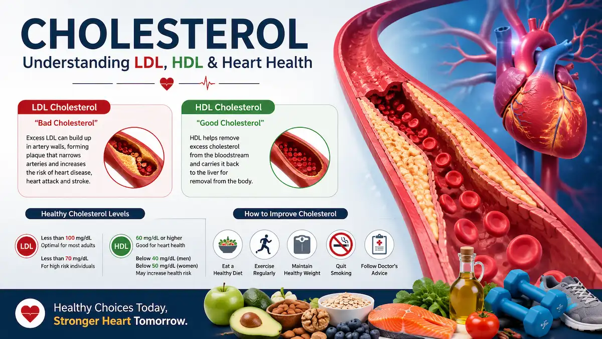 Illustration showing cholesterol, LDL cholesterol, HDL cholesterol