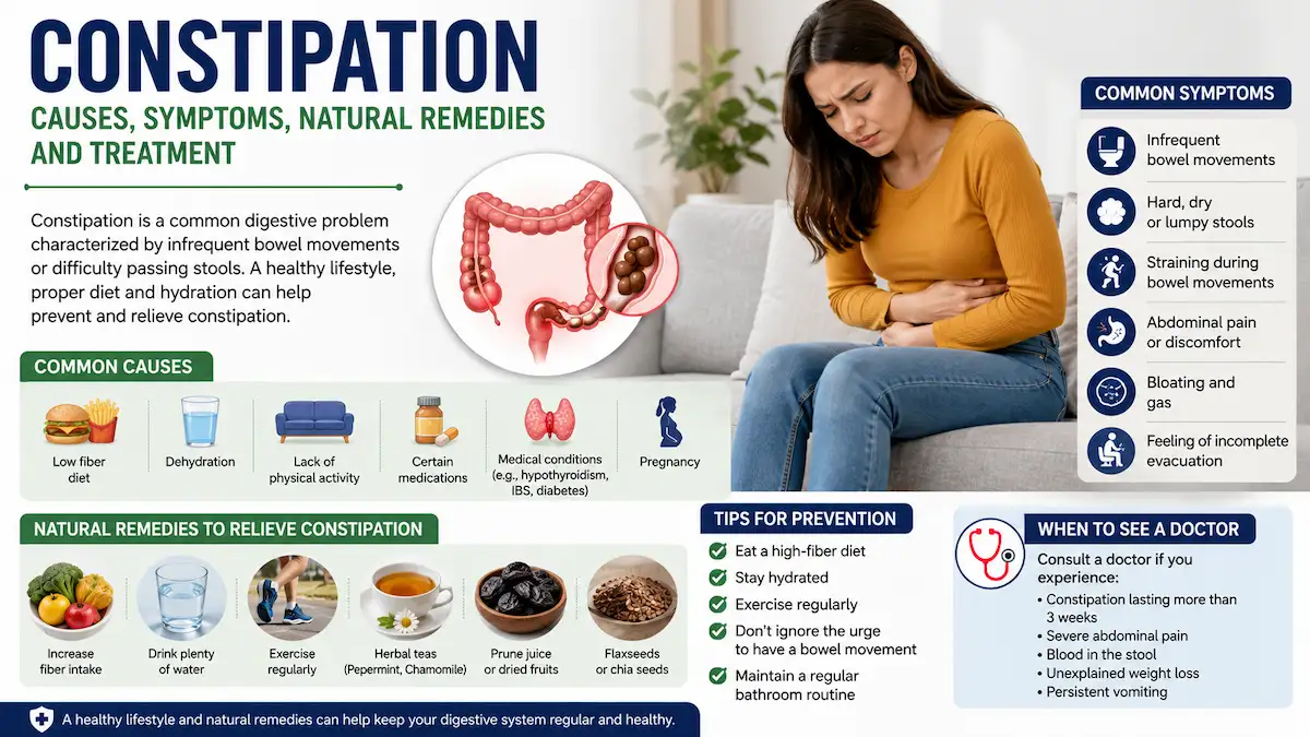 Illustration showing the causes, symptoms, natural remedies