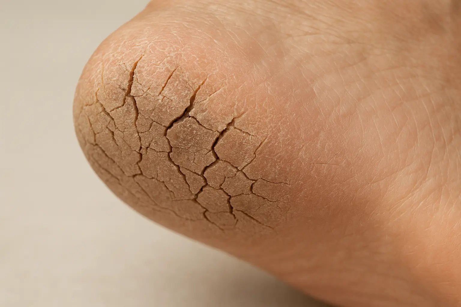 Severe cracked heels showing dry and damaged skin on foot