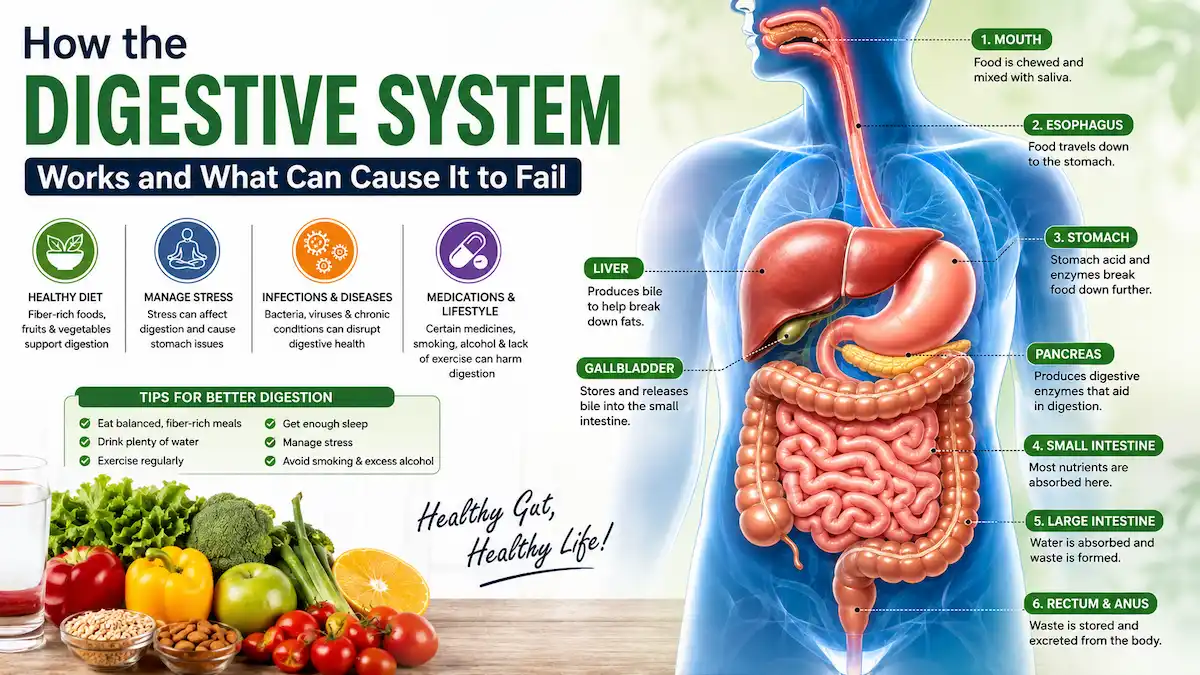 Digestive system diagram showing major digestive organs.