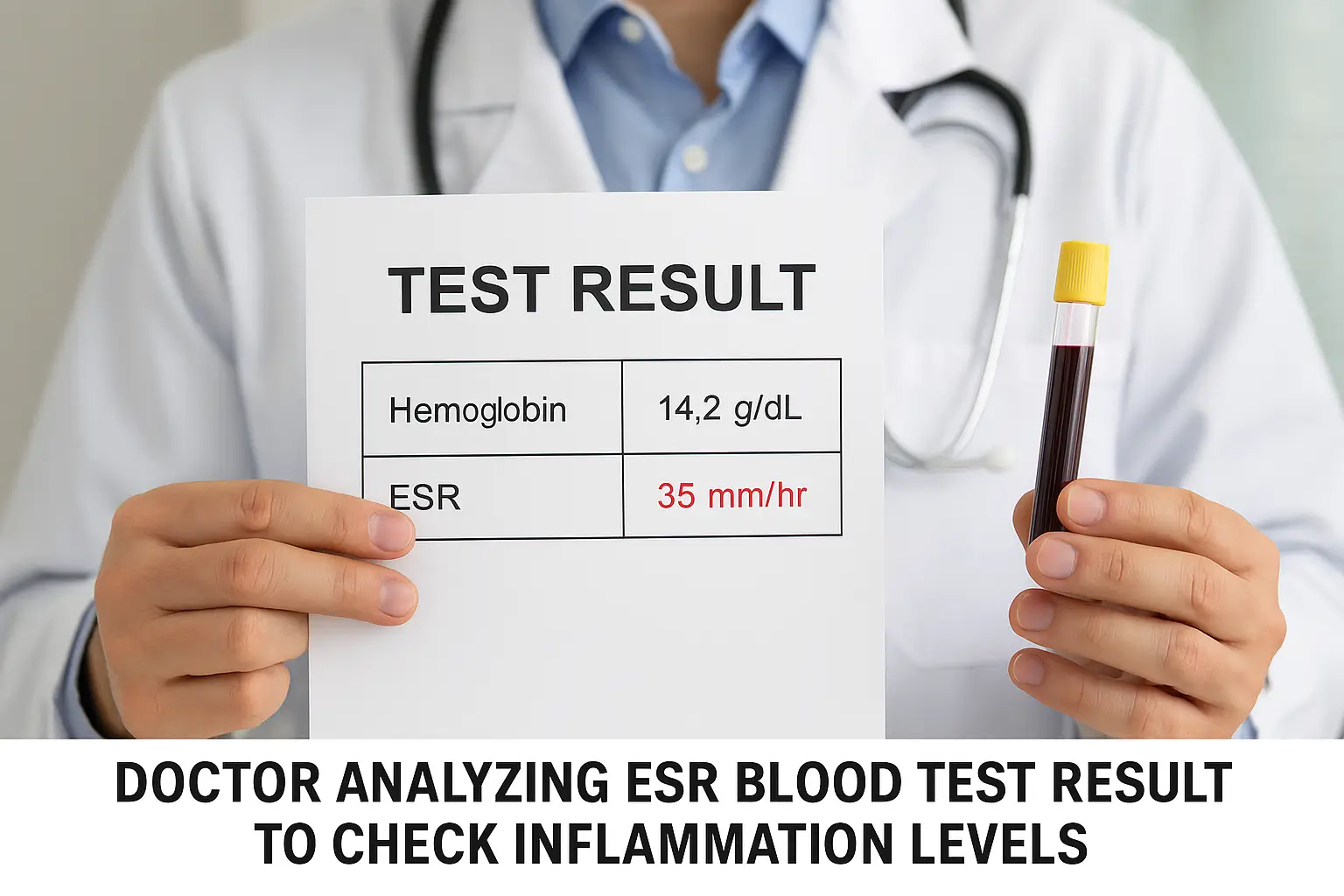 Doctor analyzing ESR blood test result to check inflammation levels