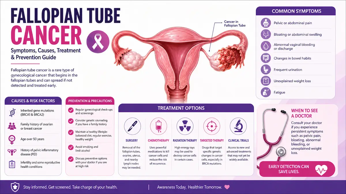 Medical illustration showing fallopian tube cancer with symptoms