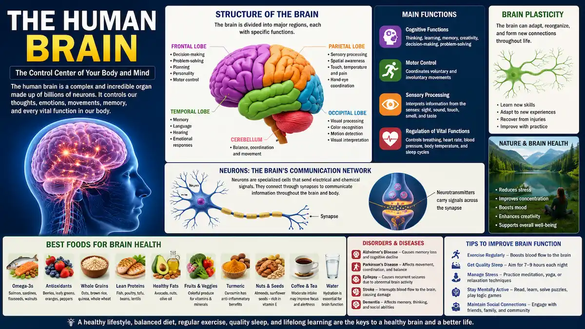 Illustration of the human brain showing its structure