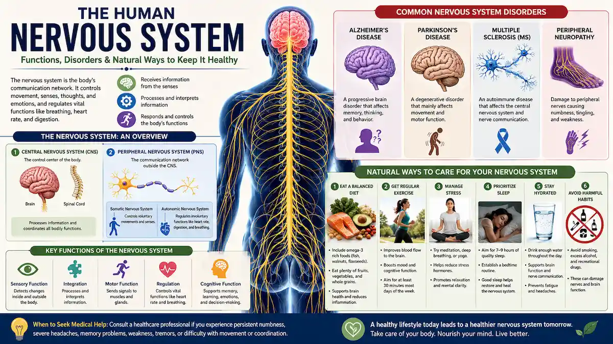Educational infographic explaining the human nervous system