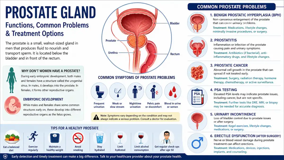 Doctor explaining prostate gland anatomy and common prostate health problems in men.