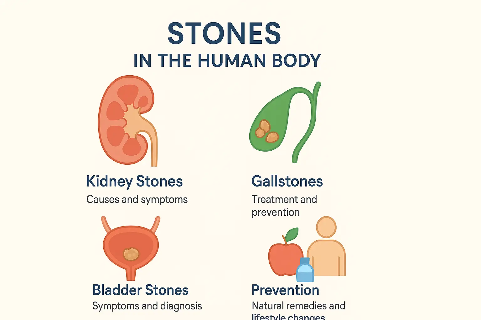 Crystallization process of minerals leading to stone formation in the human body