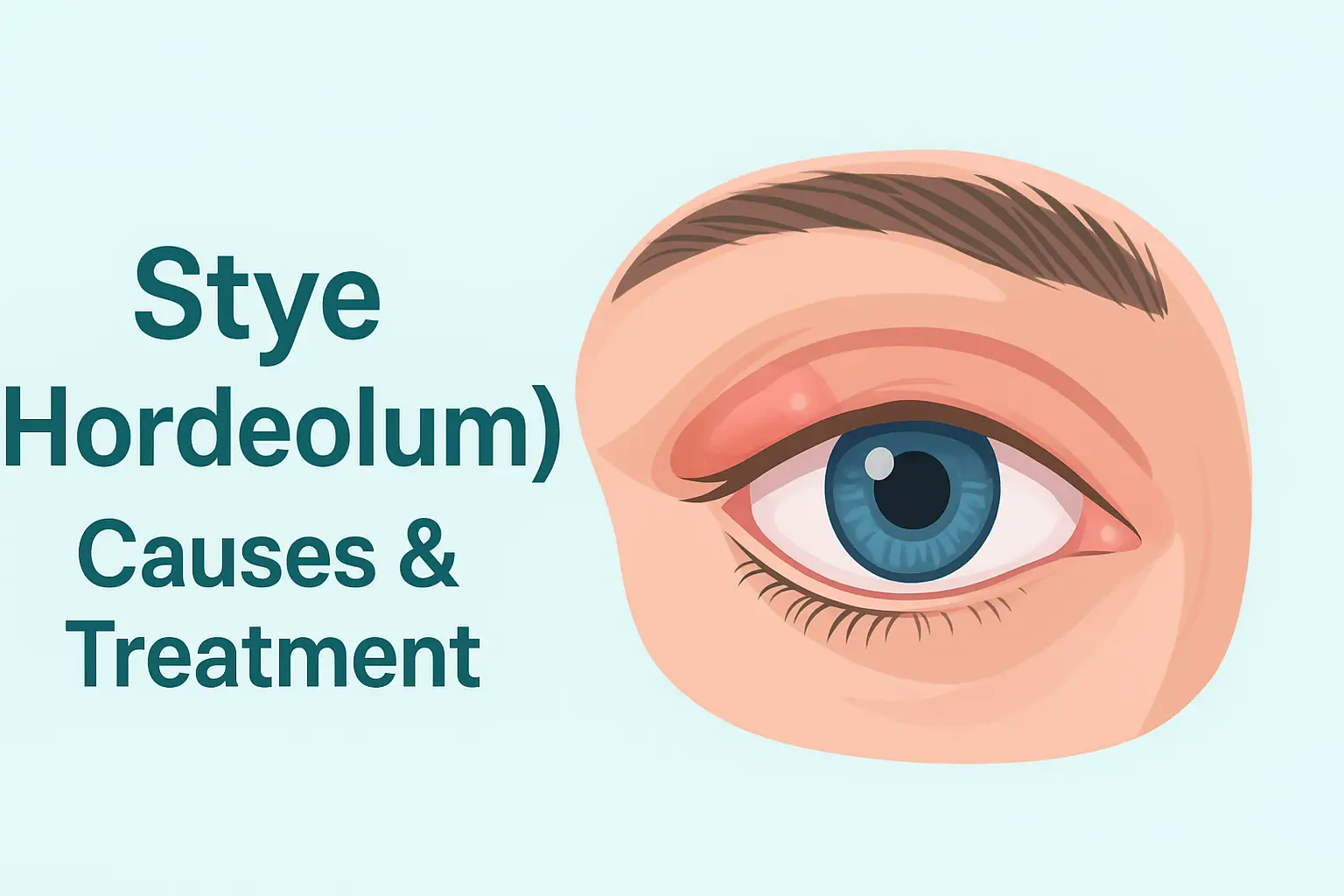 A close-up of an eye with a highlighted red swollen eyelid
