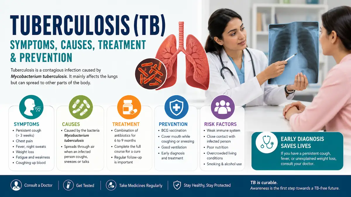 Doctor explaining tuberculosis symptoms, causes, diagnosis, treatment