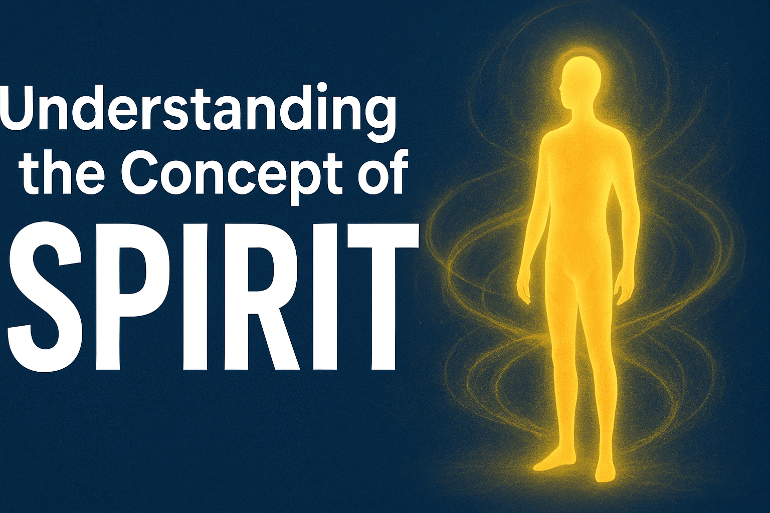 Illustration of a glowing golden human figure surrounded by swirling energy waves beside the text