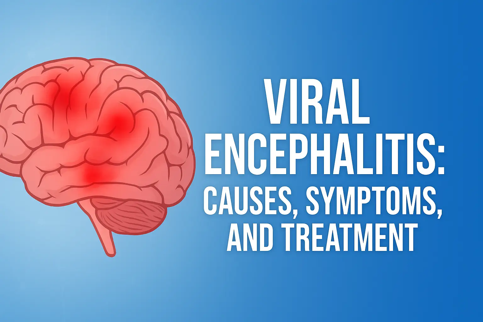 Viral encephalitis causes, symptoms and treatment illustrated with an inflamed brain
