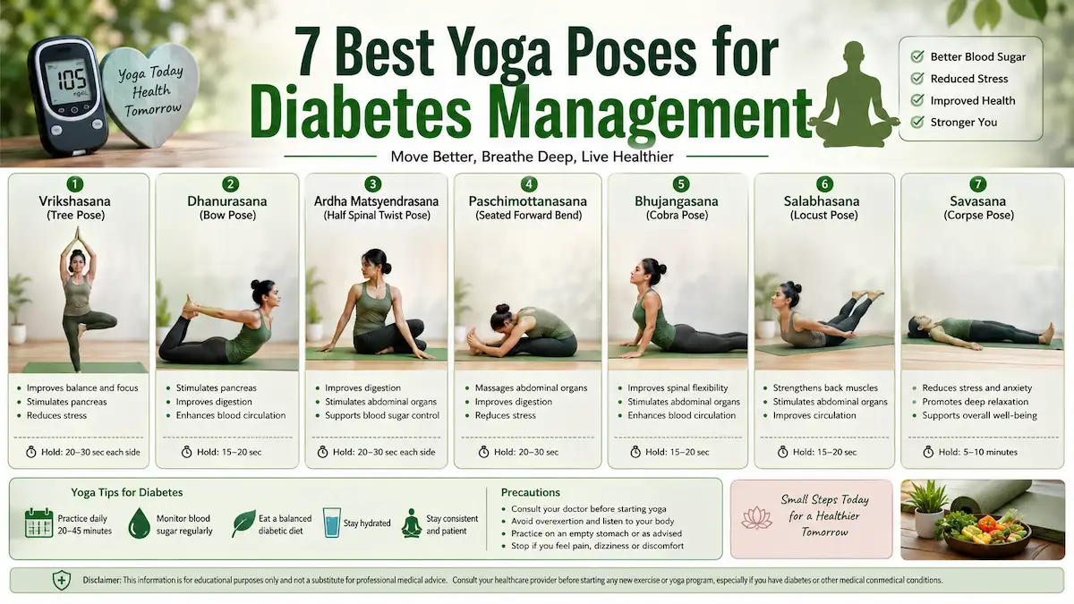Woman performing yoga poses for diabetes management to improve blood sugar control
