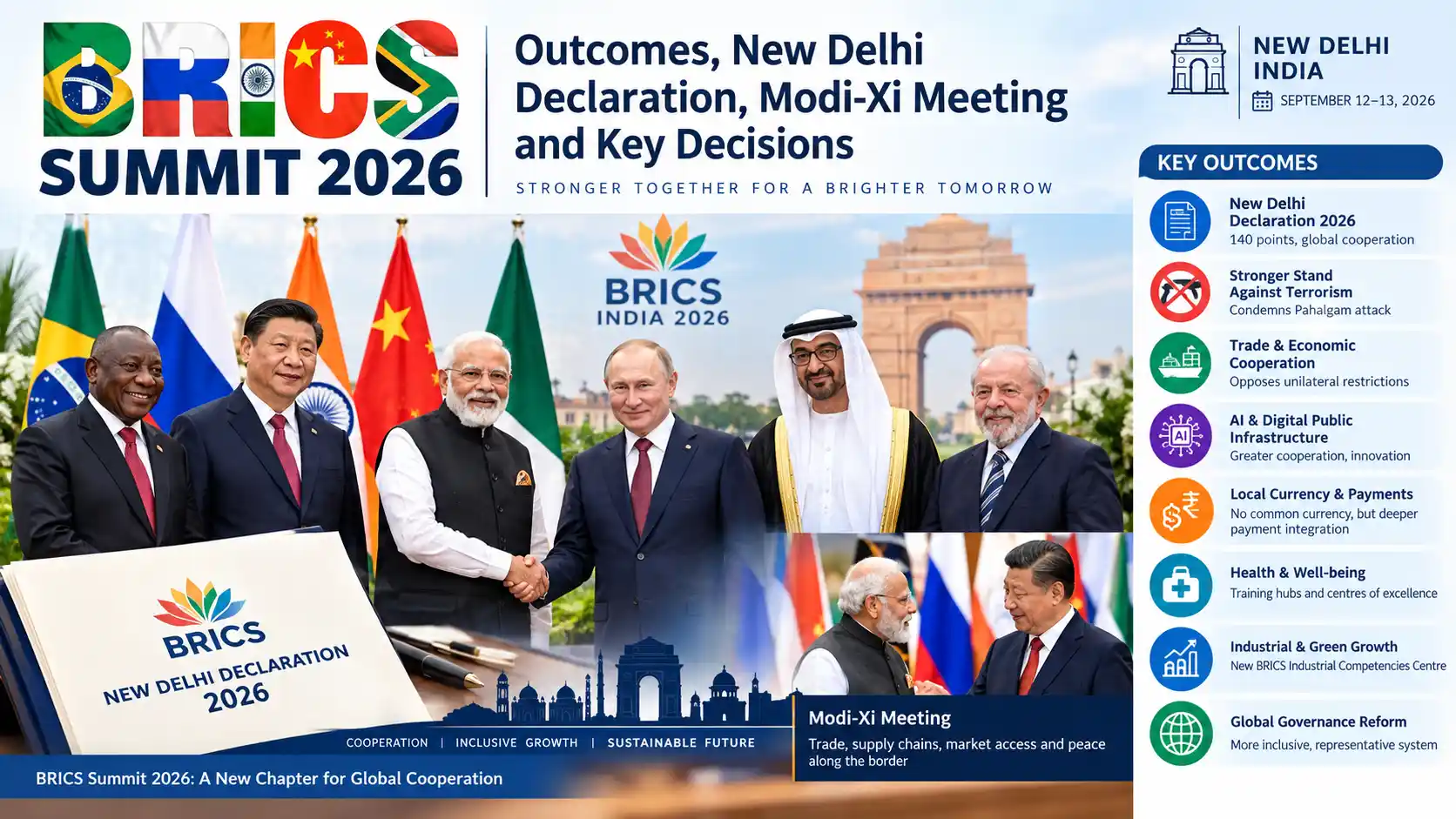 BRICS Summit 2026 outcomes and New Delhi Declaration with BRICS leaders