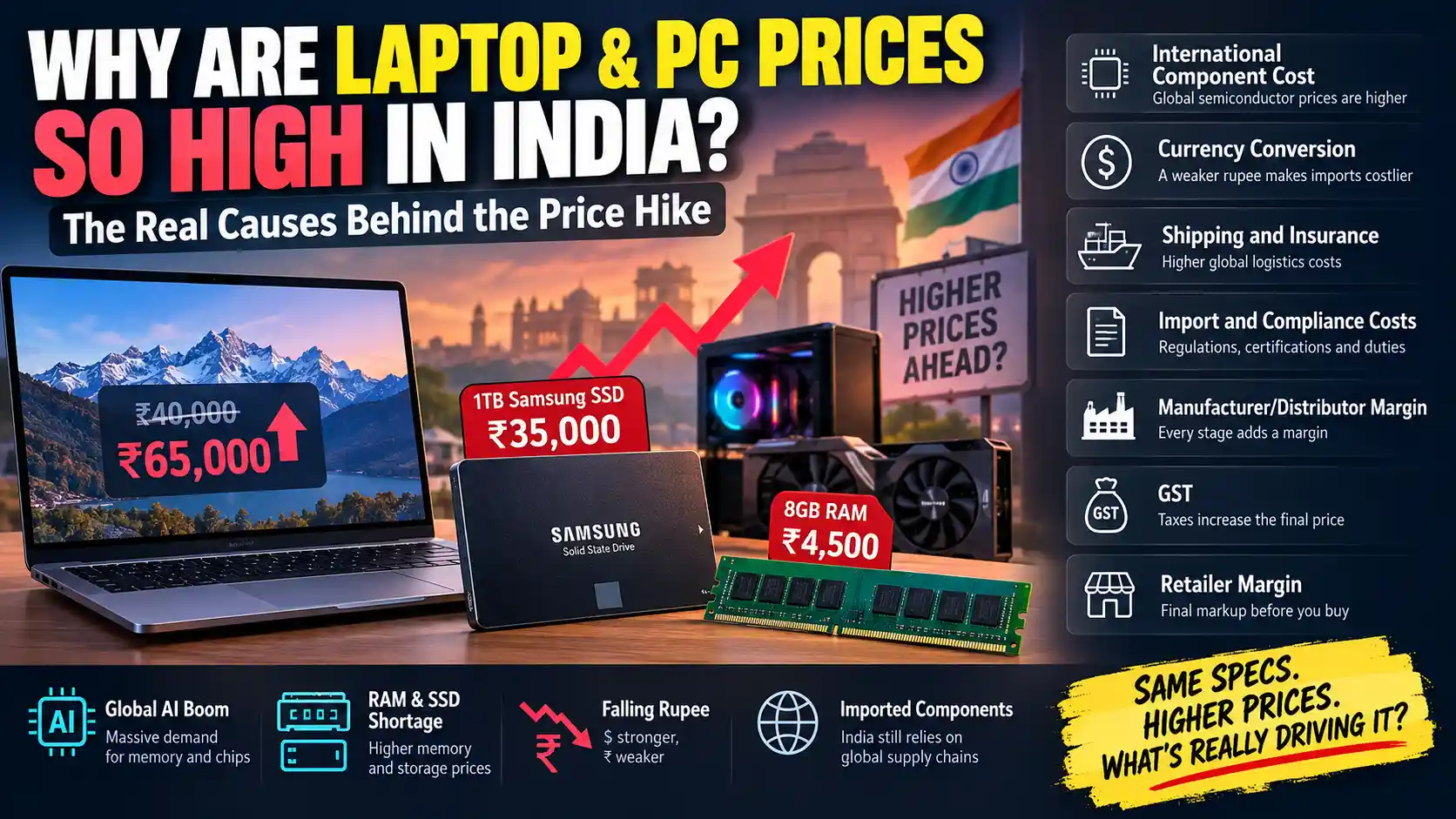 Laptop and PC prices increasing in India due to rising RAM, SSD and component costs