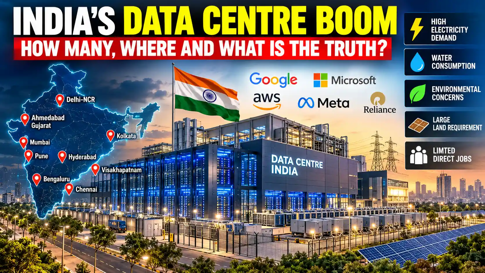 Data centers in India showing major locations and infrastructure